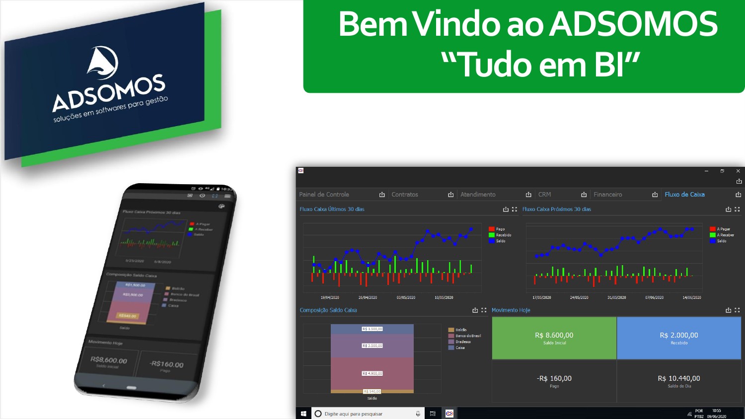 Página oficial da Adsomos apresentando BI ADSOMOS