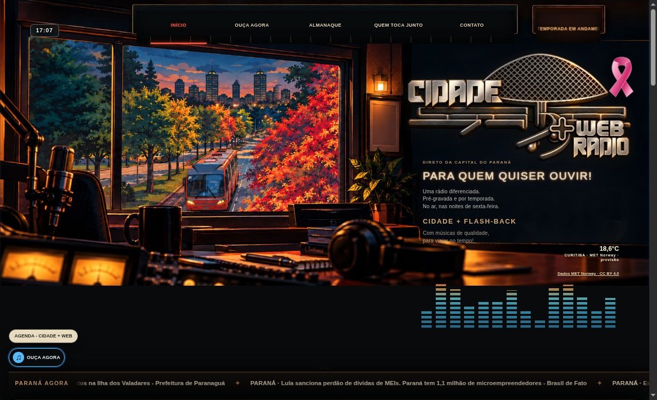 Captura real do site Cidade Mais Web Rádio