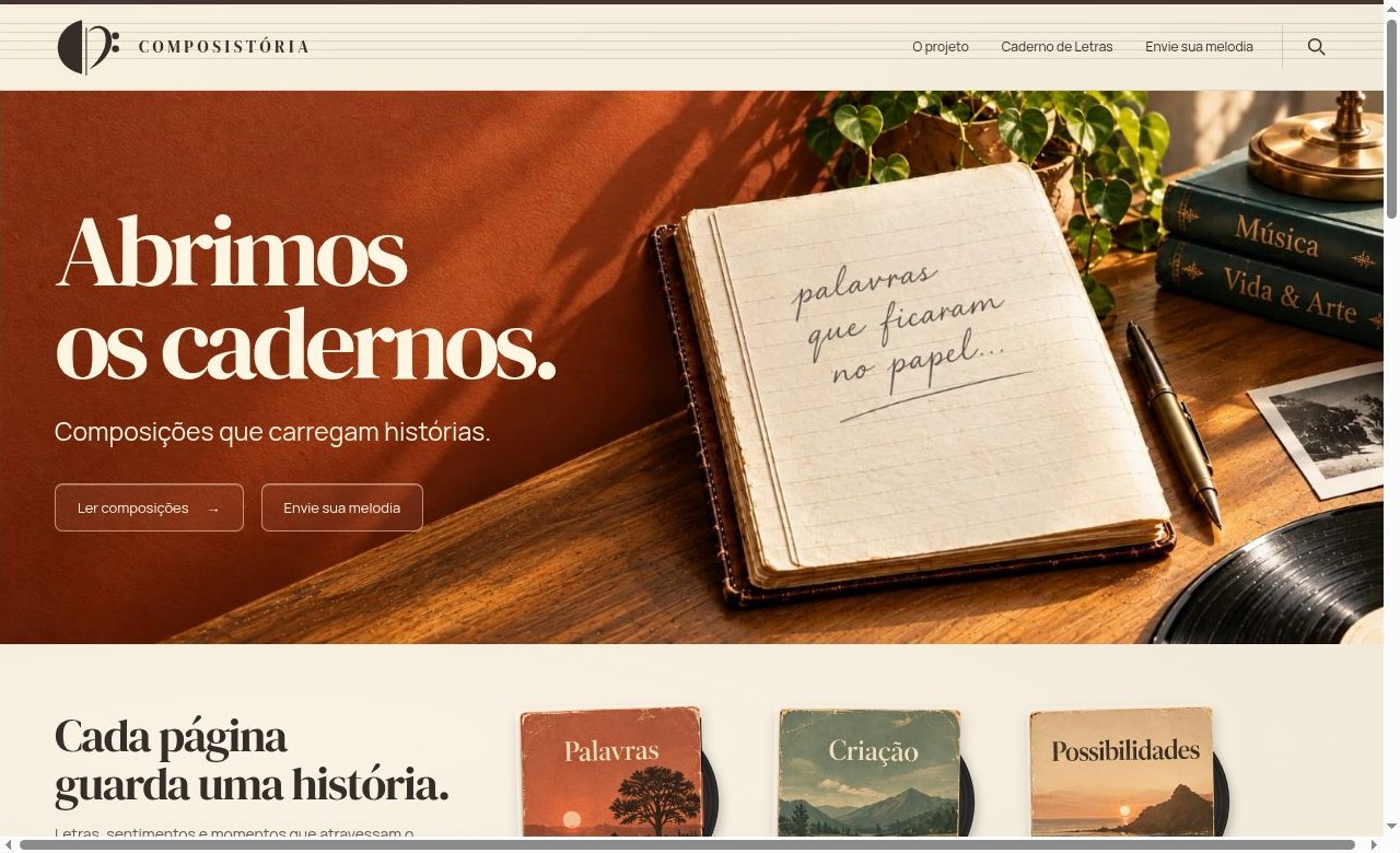 Captura real do site Composistória
